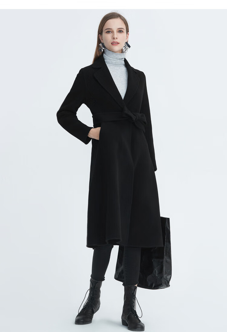 sdeer圣迪奥2020年冬季款通勤女装方领休闲翻领羊毛收腰暗扣中长款