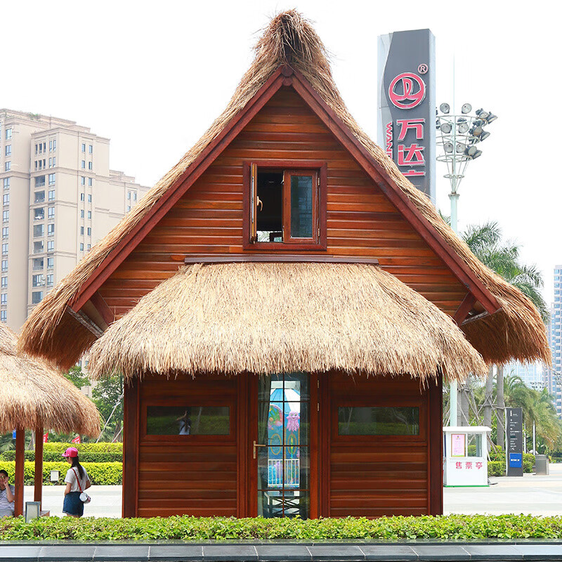 宜名家 户外木屋定制防腐木别墅农家乐小型移动庭院小木屋茅草屋房子