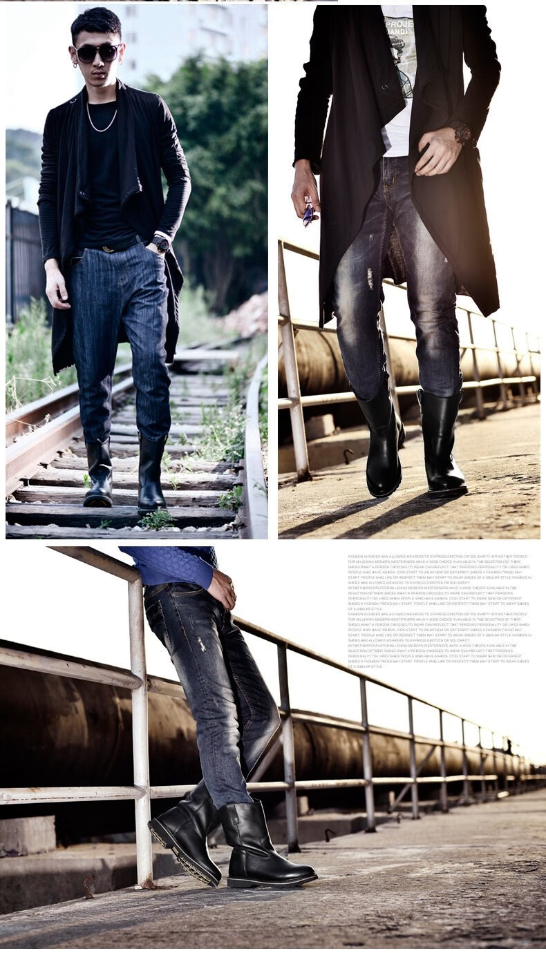 马靴男高筒马丁靴长靴男款高筒春季牛皮男靴工装靴潮蒙古靴子皮靴马靴