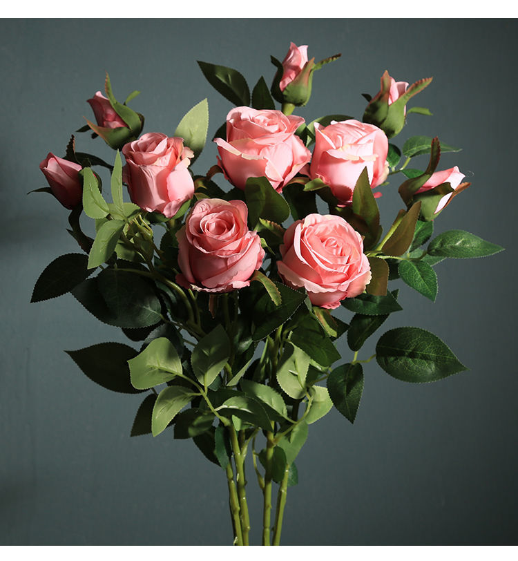 精选绿植保加利亚玫瑰花束美式仿真花假花人造花单支客厅摆件花卉绢花