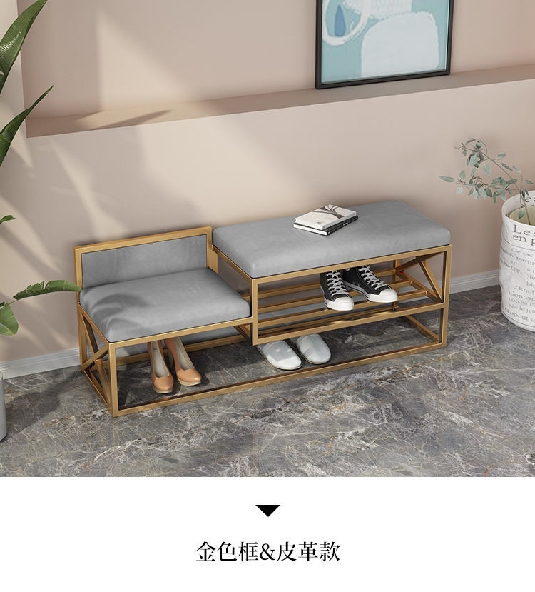 进门穿鞋凳入户鞋柜凳子一体软包坐垫 金色框灰色皮革80cm【图片 价格
