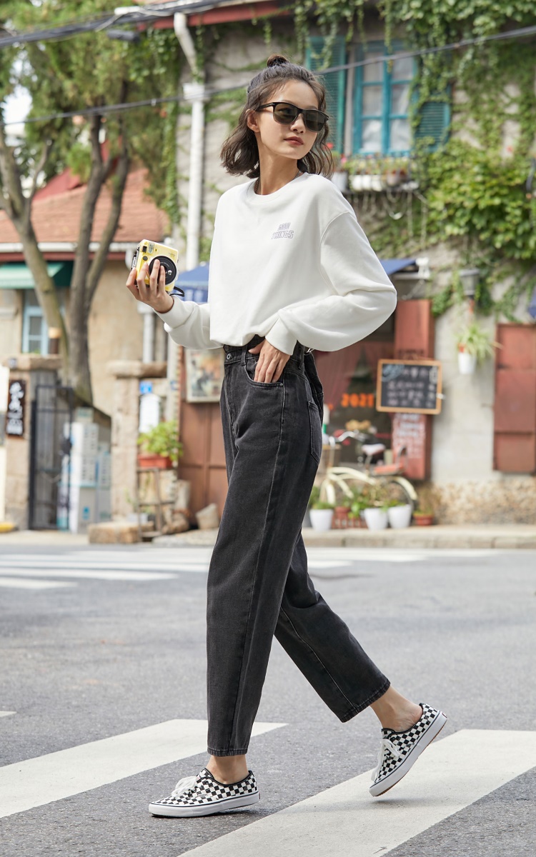 vero moda2021秋冬新款中性萝卜裤九分高腰牛仔裤女321449015 j78淡粉