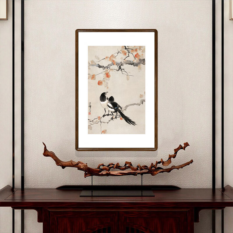 国画花鸟画已装裱有框新中式客厅玄关装饰画楼道壁画徐悲鸿双喜图双喜