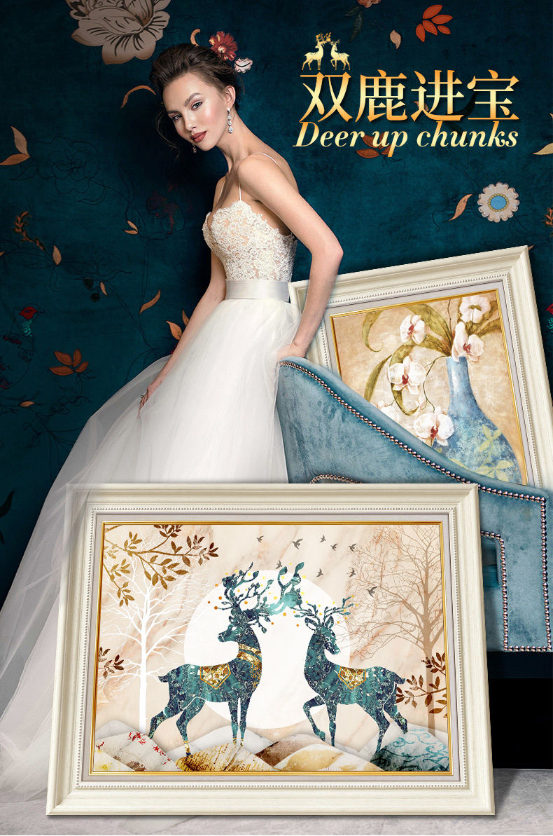 现代客厅装饰画欧式沙发背景墙挂画简欧大气三联画玄关