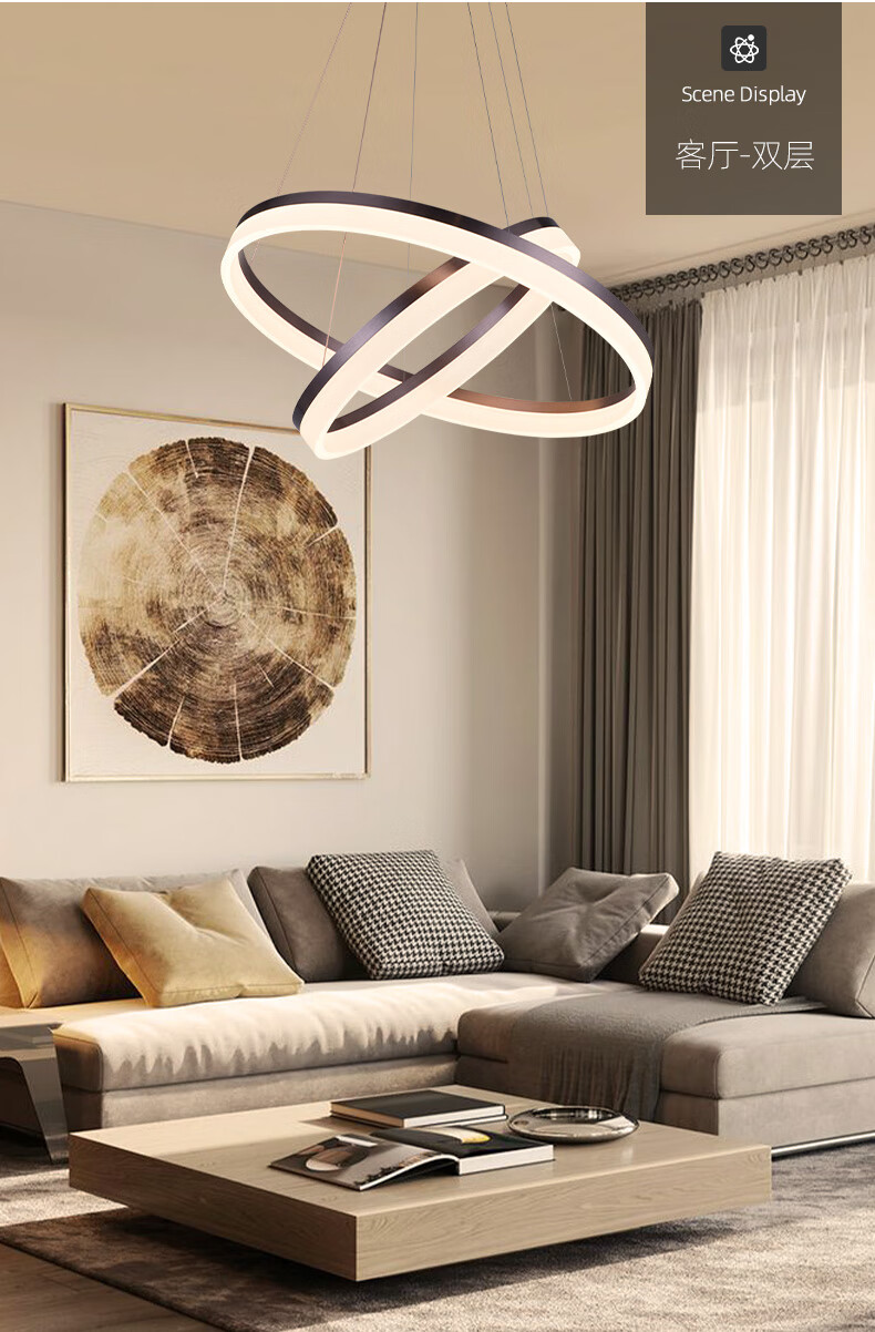 新特丽大厅吊灯客厅现代简约大气餐厅灯圆环形卧室吊线灯指环指环棱镜