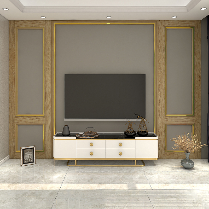 跨联kualian钛金条实木线条装饰电视墙金属边框造型客厅背景墙烤漆木