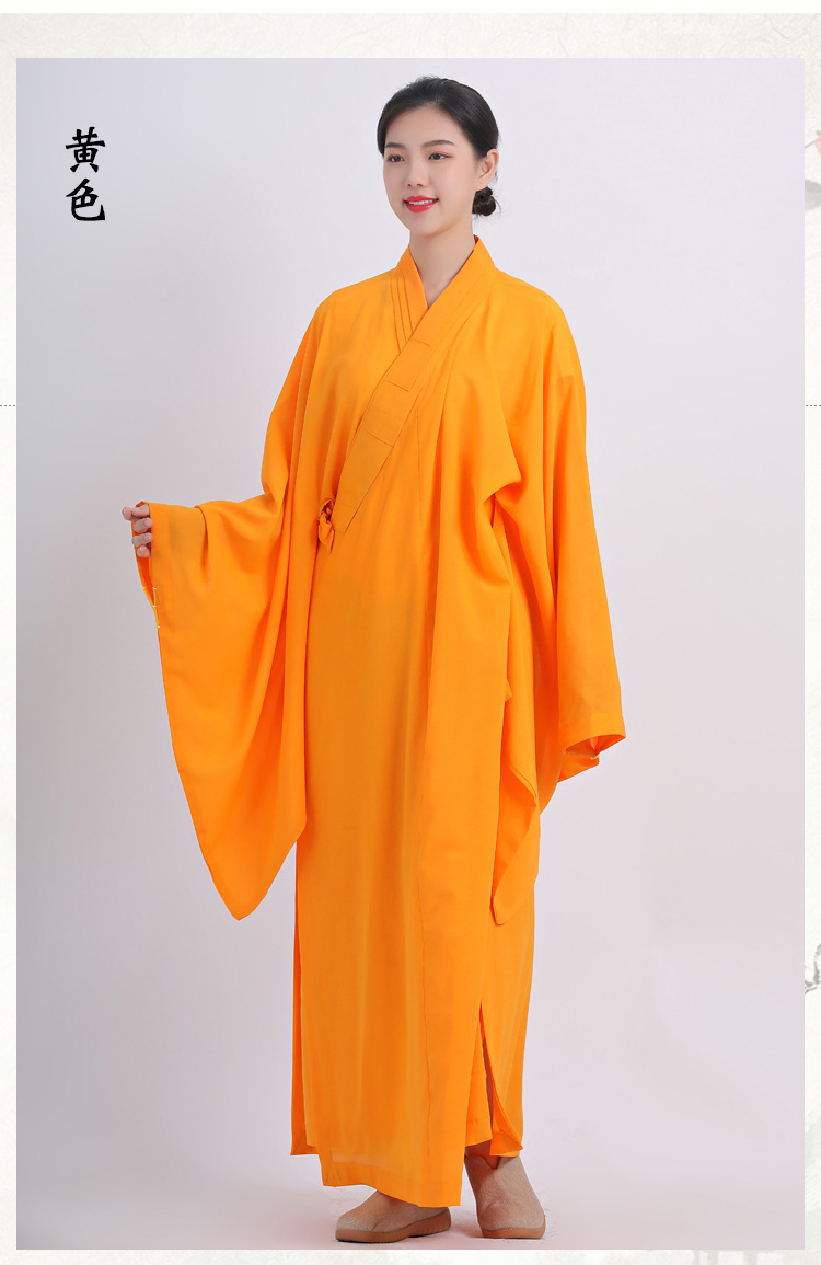 海青居士服女佛衣男大褂海清深咖啡色僧服不透明麻纱木兰黄色 黄色 38