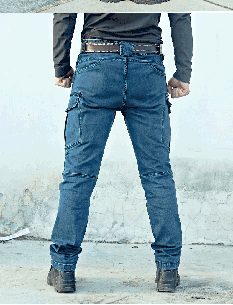 战术牛仔裤男通勤弹力战术裤工装裤春秋军迷登山裤作战裤靛蓝色30