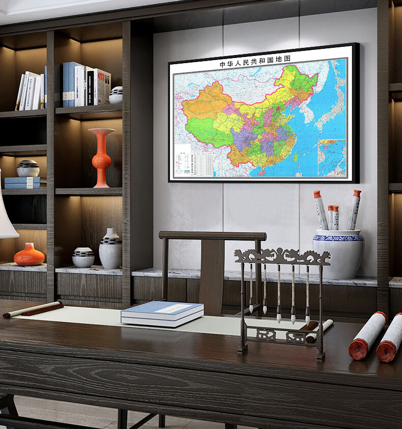 定制带框装裱中国地图挂画世界地图挂图2022新版超大高清地形办公室