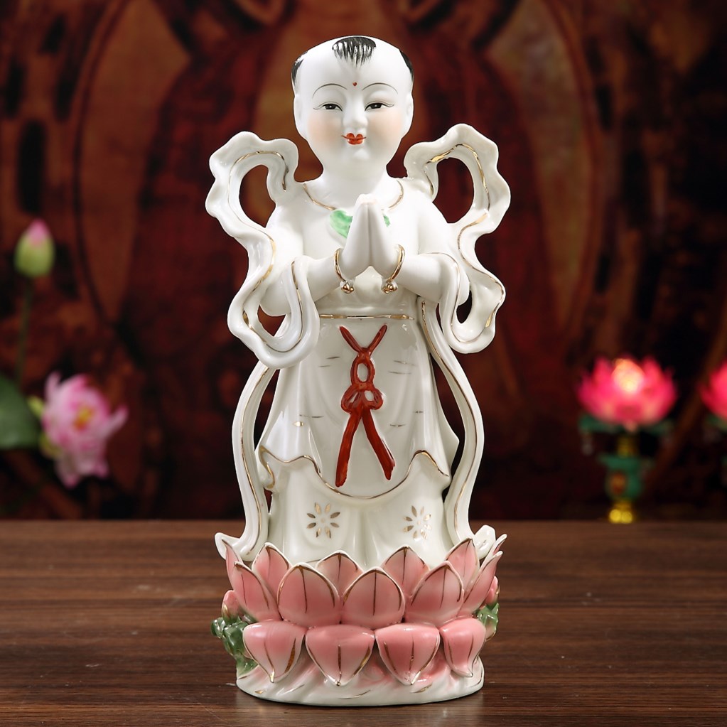 陶瓷金童玉女佛像童男童女神像送财童子观音摆件b款8寸高度20厘米金童