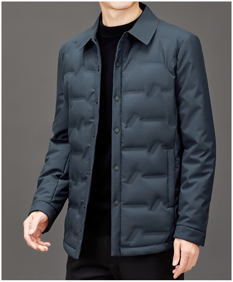 波士顿冬季轻薄羽绒服男装中青年时尚简约翻领衬衫羽绒服休闲外套短