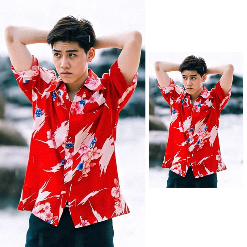 泰剧以你的心诠释我的爱ppkrit同款夏季款花衬衫宽松短袖上衣 打底衫