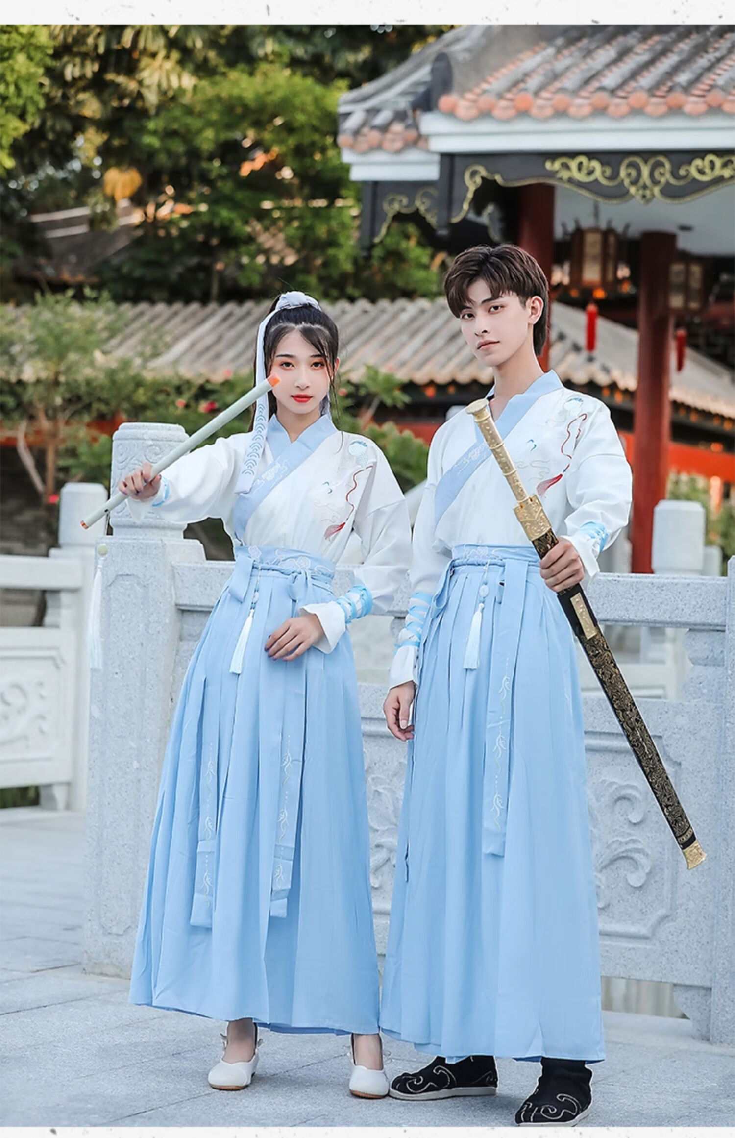 魏晋风汉服男女大码古装中国风侠客风剑客学生班服 浅绿色_h套装(上衣