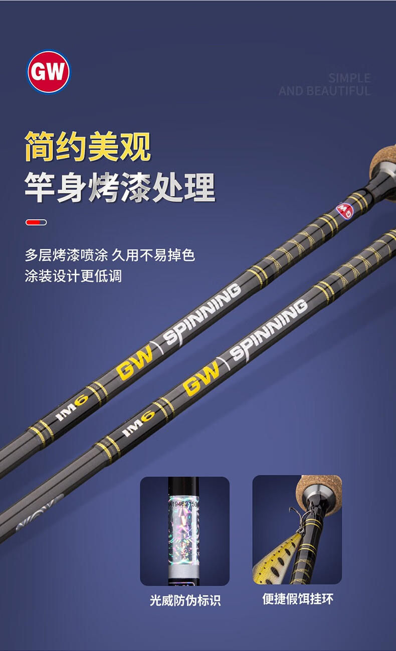 gw光威路亚碳素直柄路亚钓鱼竿ml调抛竿皓水纺车轮渔具套装 光威路亚