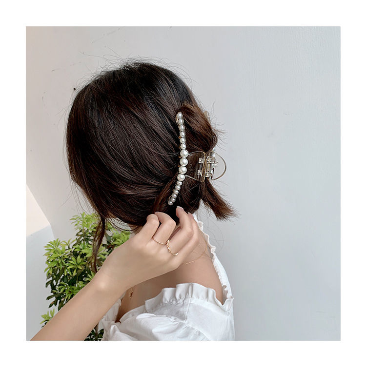 赵露思同款鲨鱼夹珍珠抓夹大号头发夹子后脑勺韩国优雅气质发卡两件装