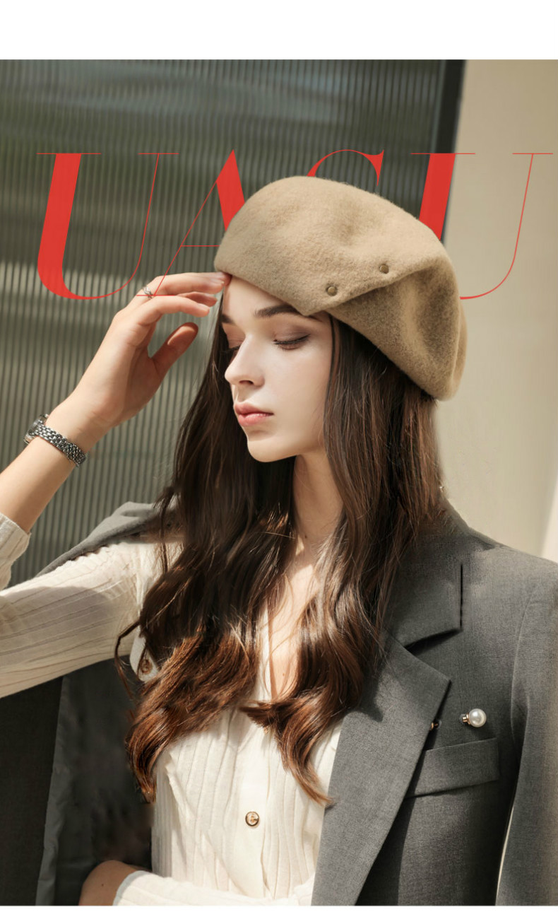 somubay 法式新款羊毛贝雷帽女士潮秋冬季日系设计款画家帽子英伦春秋
