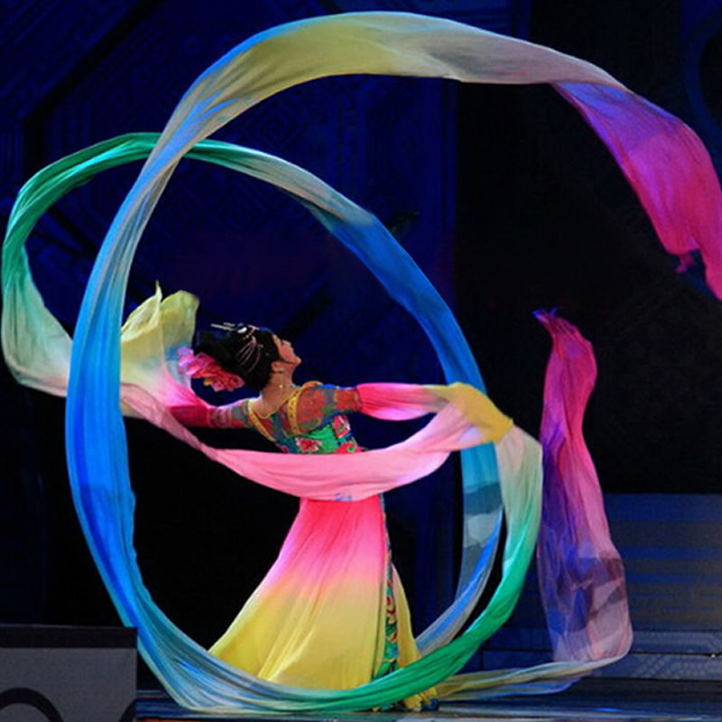 舞蹈彩绸彩带飞天舞真丝七彩长绸飘带丝带五彩色绸红绸敦煌水袖舞仿