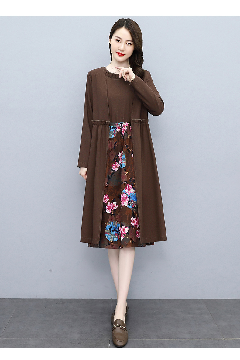 正品2021秋装新款女装印花中长款连衣裙套装y1269微裳香欧真值女装