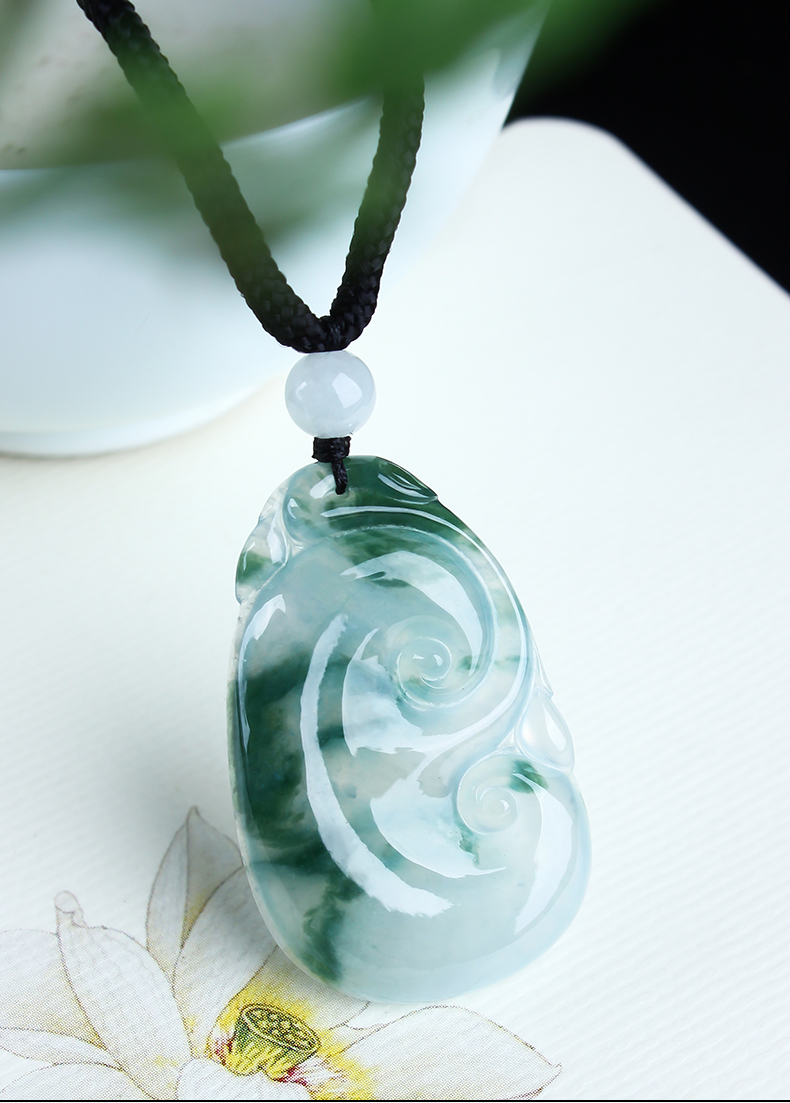 【520礼物】百博翡翠如意吊坠冰飘花玉如意玉坠天然缅甸玉石a货挂件r