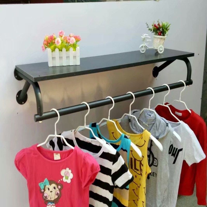 铁艺服装店衣架展示架上墙侧挂女装童装货架壁挂衣服架子墙上衣架 白