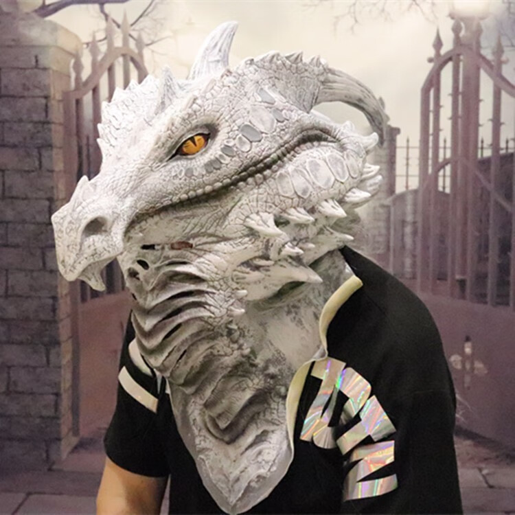 万圣节 面具恐怖成人电商仿真龙骨头面具头套 恐龙乳胶动物嘴巴可动