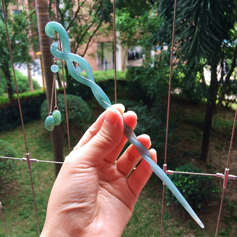 龙凤如意兰花簪a货蓝水翡翠白蛇缘起同款玉簪子发簪女玉发簪