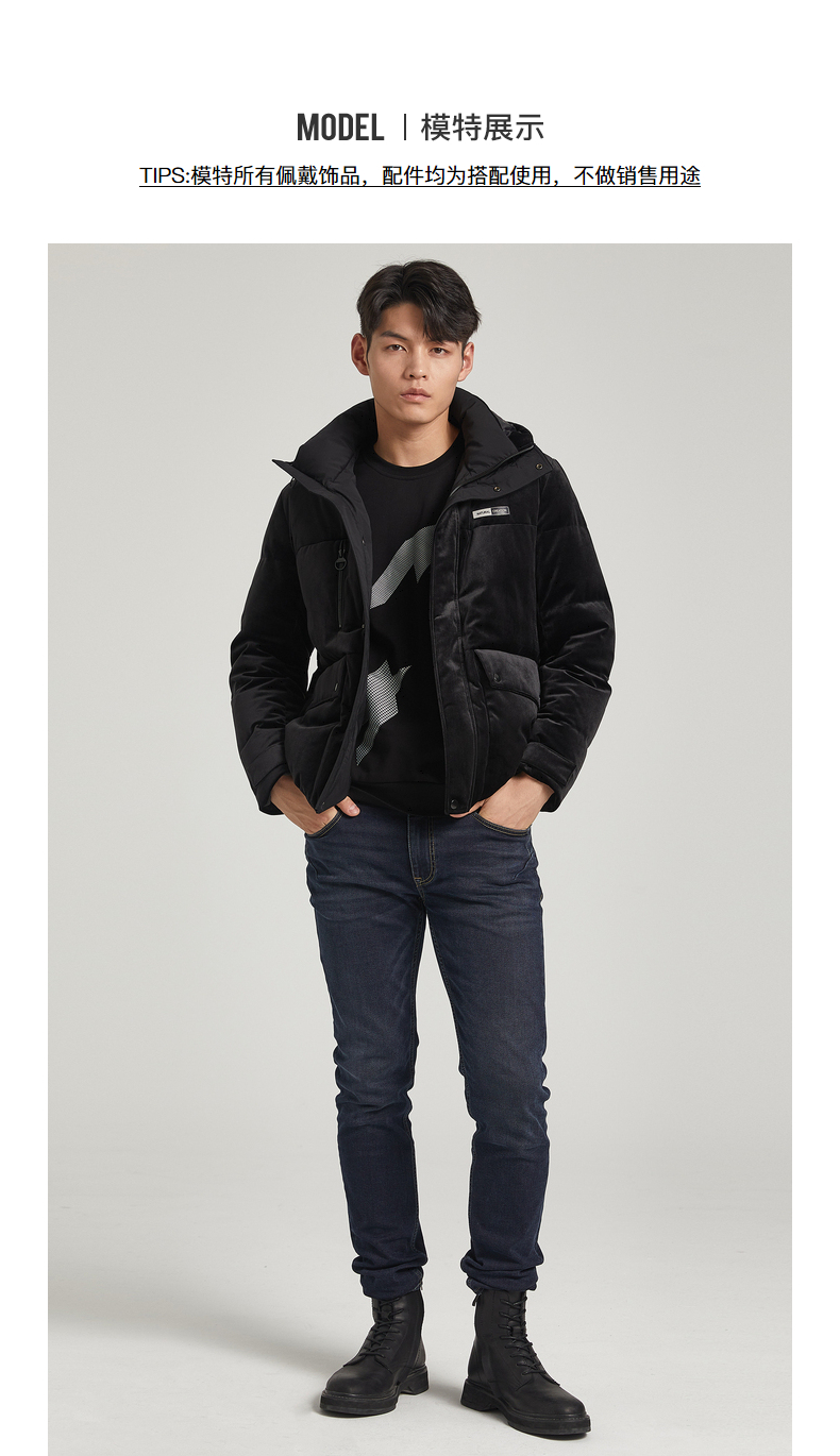 利郎丝绒针织羽绒服男短款连帽2021冬季新款男士绒面冬装90绒外套