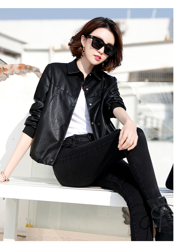 海宁皮衣女士短款2021春秋新款时尚高腰宽松绵羊皮小外套上衣黑色m