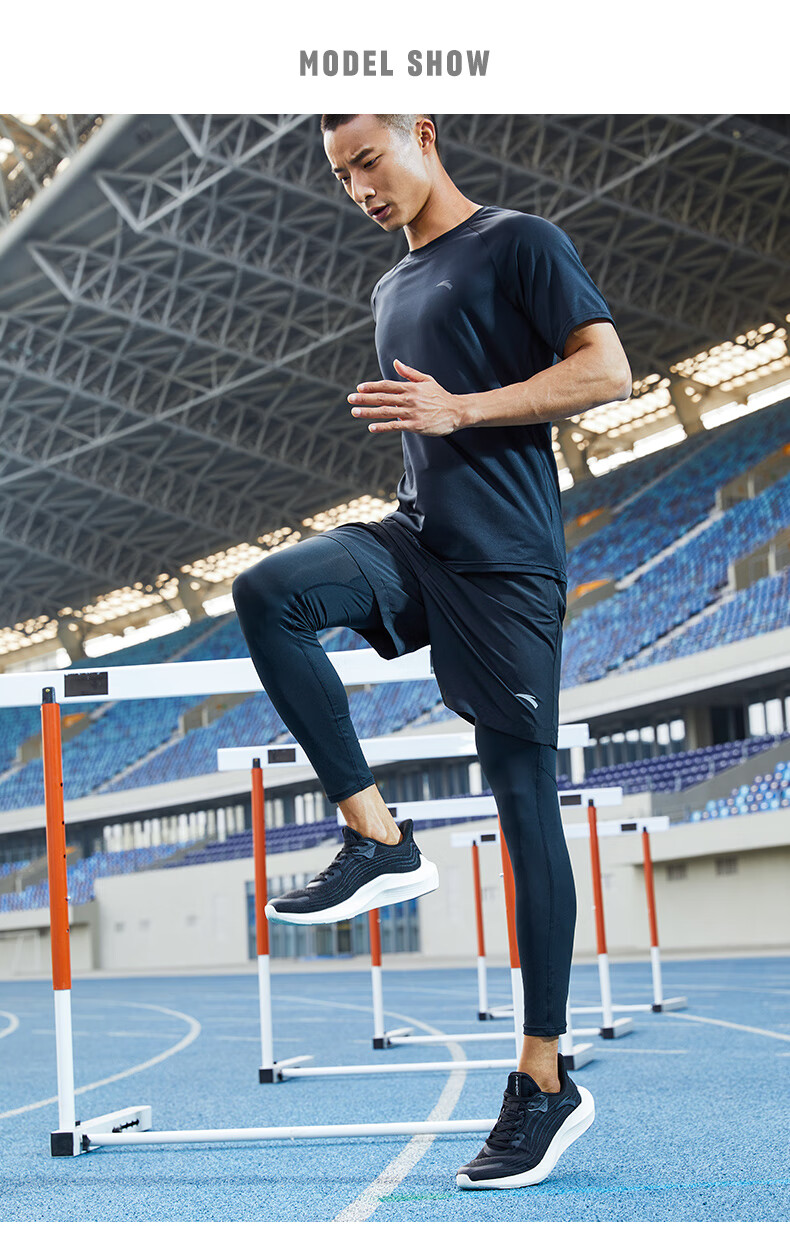 安踏速干紧身裤男2021秋新款运动跑步训练健身服瑜伽裤九分裤透气基础