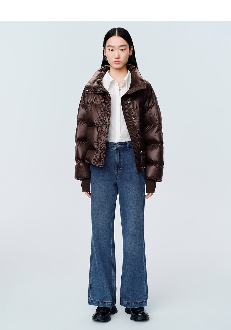 hs2021女装冬季新款90白鸭绒加大廓形短款泡芙羽绒服外套女咖色xs150