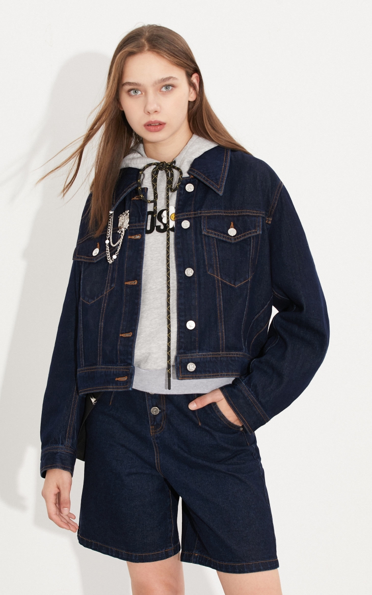 女装 短外套 only only2021秋季新款时尚潮流宽松短款个性明线牛仔