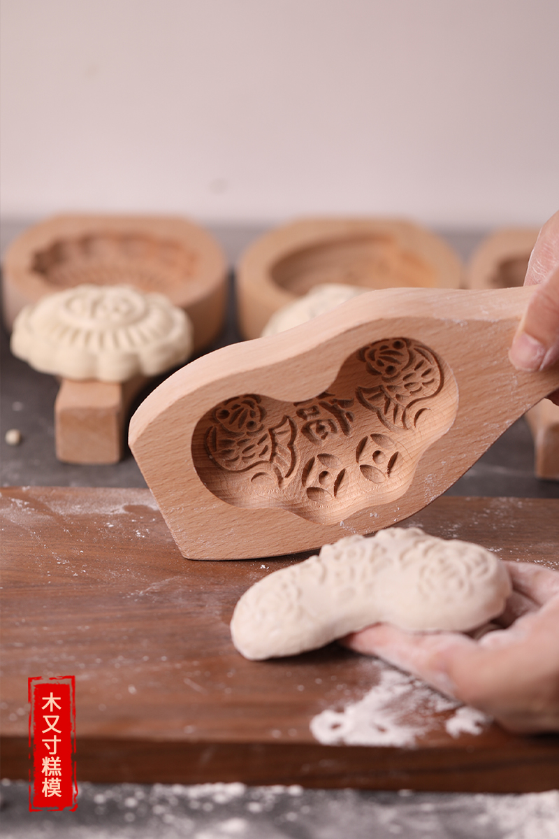 蒸做饽饽发面馒头馍馍模具模子家用手工加深弧面凹面立体木质卡花凹底