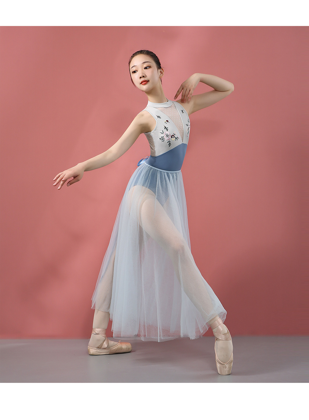 小茉莉芭蕾舞练功服立领刺绣舞蹈服女大人形体空中瑜伽连体服恬静蓝买