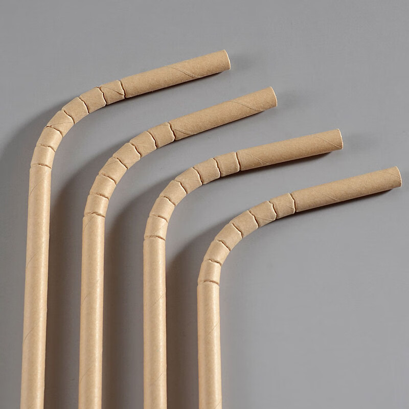 性单支独立纸包装饮料奶茶弯头细吸管pla可降解6x240mm纸包弯管100只