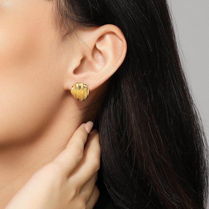 潮宏基御范海岸海黄金耳钉女士足金耳钉几何圆牌5d硬金耳饰金饰生日