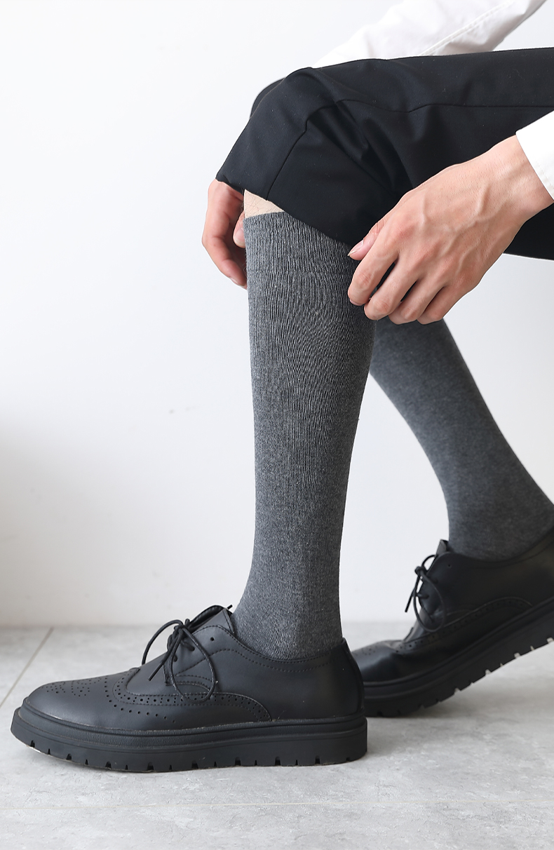 男士毛圈袜新品中老年人小腿袜男秋冬加绒加厚保暖护腿及膝长筒男歀