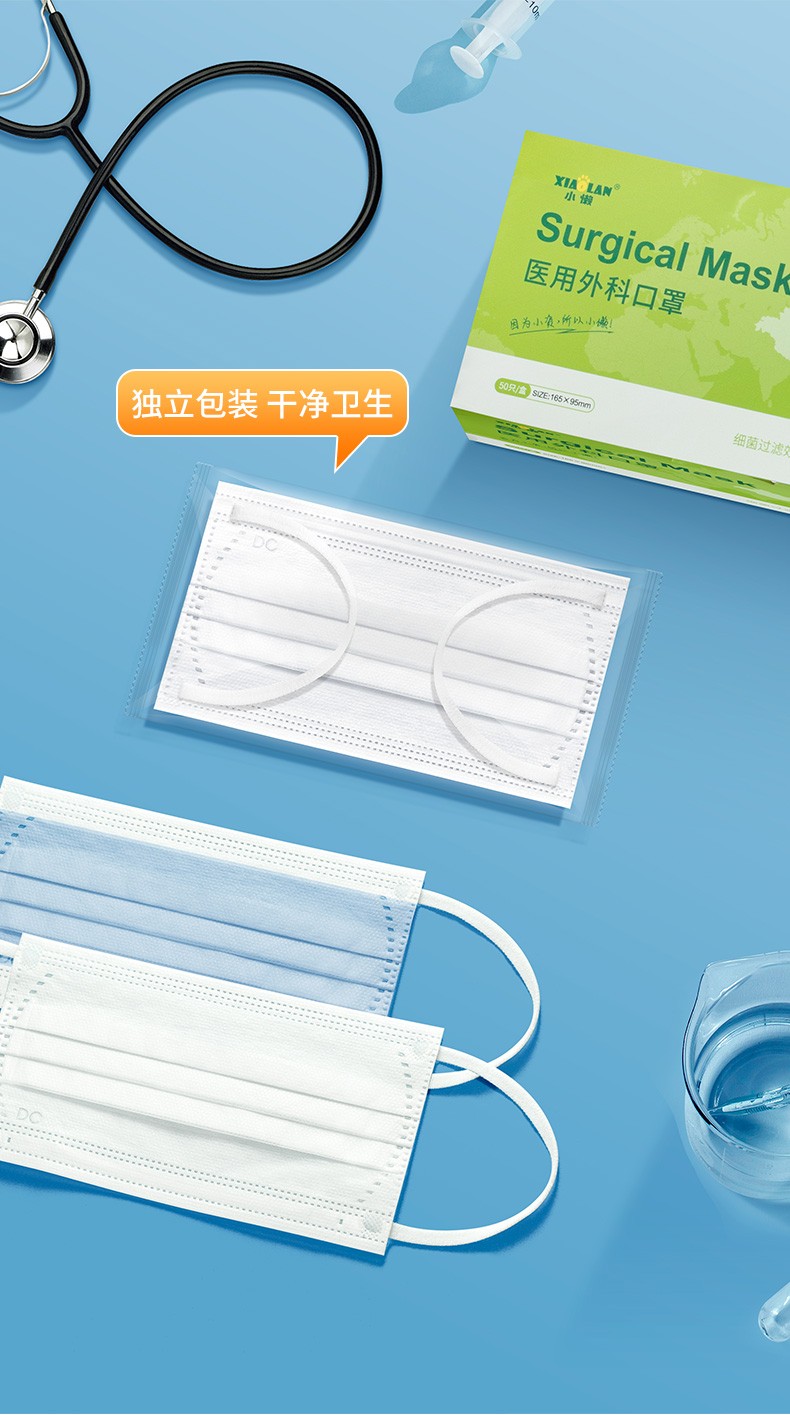 小懒一次性医用外科白色口罩独立包装医用级防护口罩三层防尘医用外科