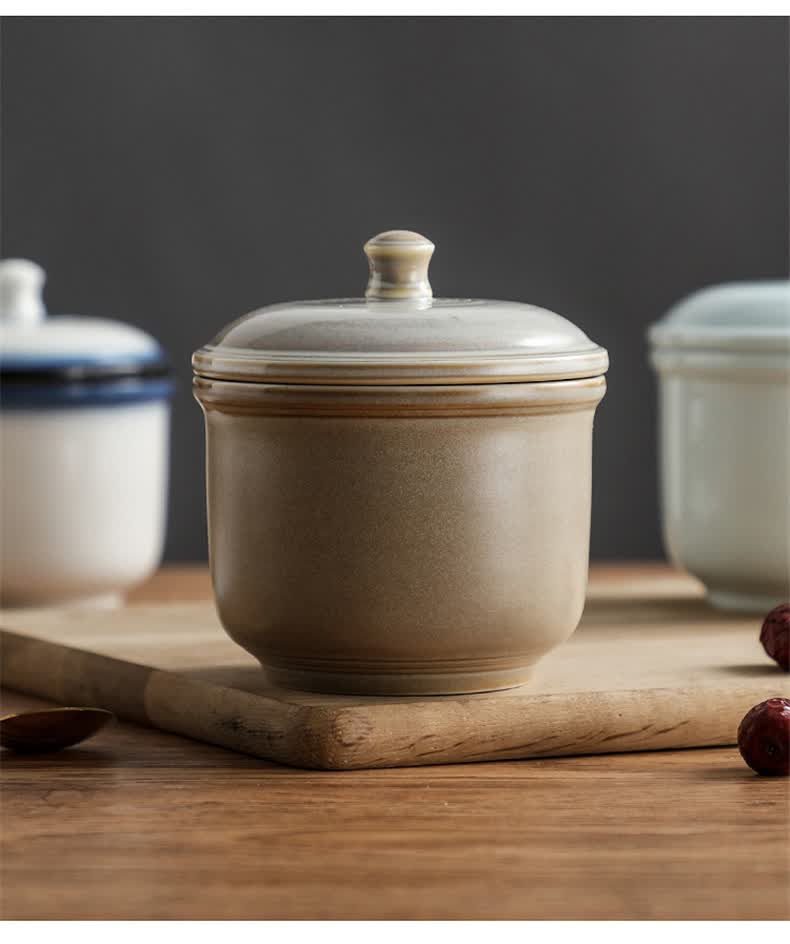 农家乐特色餐具炖盅炖罐陶瓷带盖盖碗蒸蛋碗汤盅燕窝碗炖品盅黄土炖盅