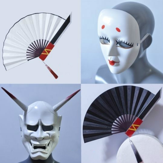 第五人格cos服道具红蝶舞女扇子眼镜般若相面具现货黑绢面扇
