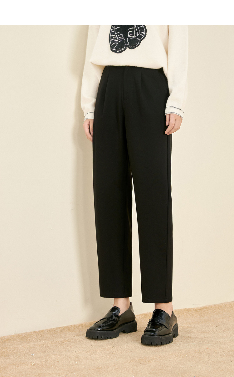 茵曼黑色休闲裤女2021年冬季新款锥形裤宽松小西裤高腰显瘦长裤子