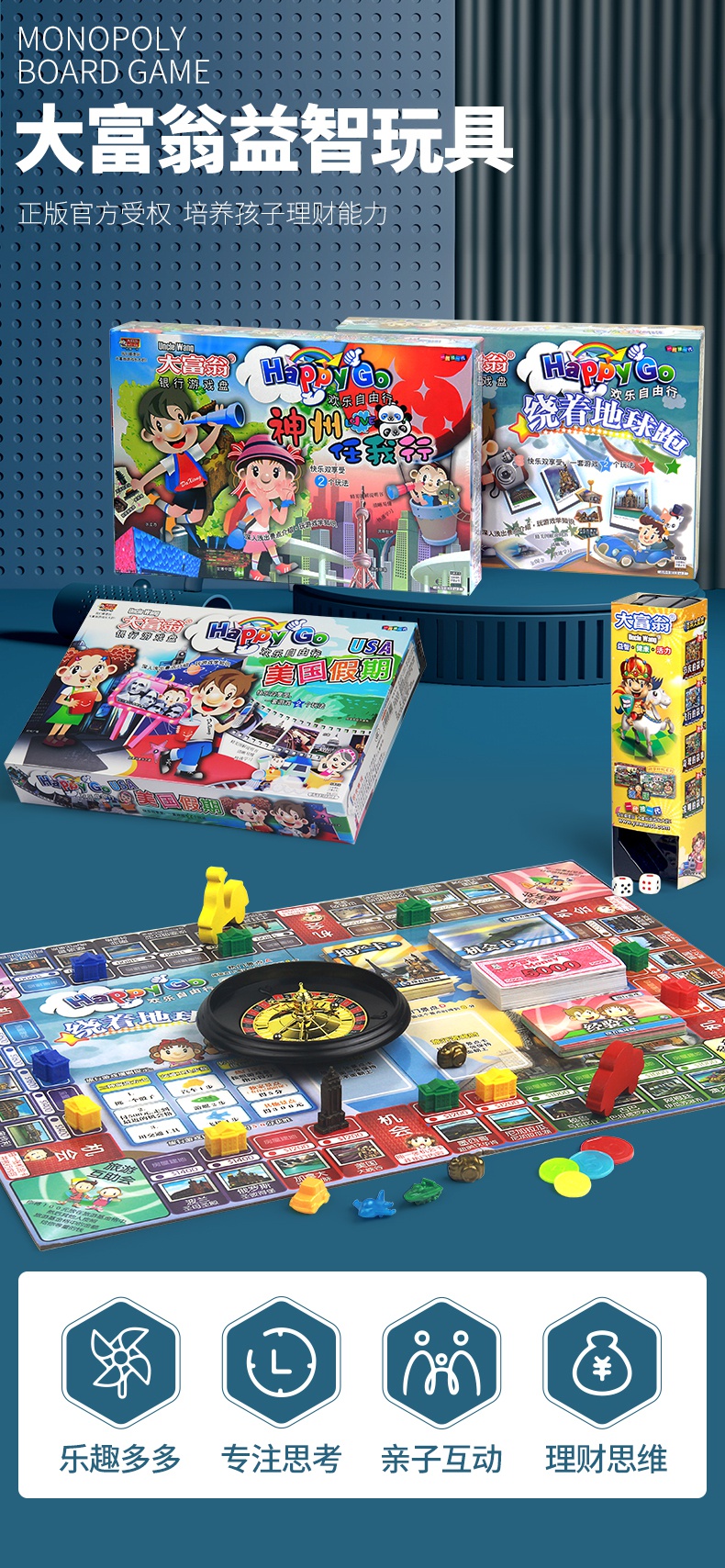 大富翁小学生豪华成年版大游戏棋桌游中国世界之旅定制绕着地球跑世界