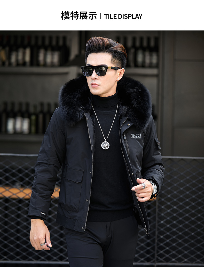 恒源祥派克服男士水貂内胆夹克款貂皮大衣连帽男士秋冬新款皮毛一体男