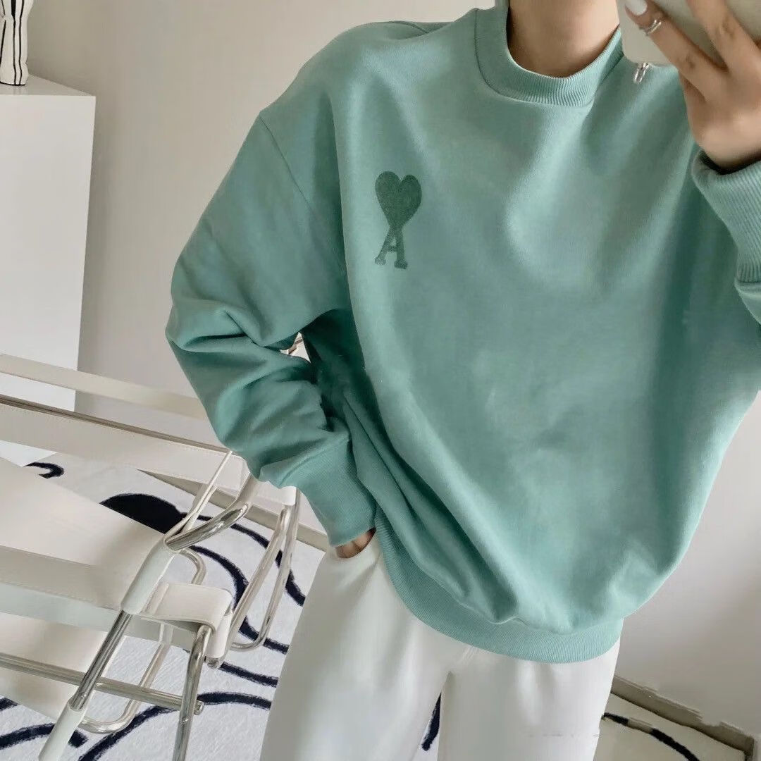 顶级版本ami卫衣爱心a字母圆领套头刺绣桃心上衣宽松男女同款外套 101