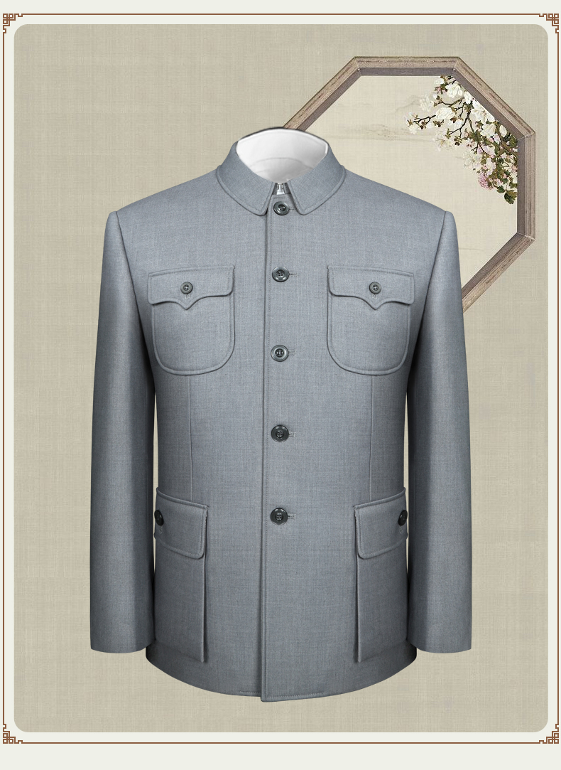 梨园榜中老年中山装男立领中国风古风男装春装新款爸爸装爷爷装外套