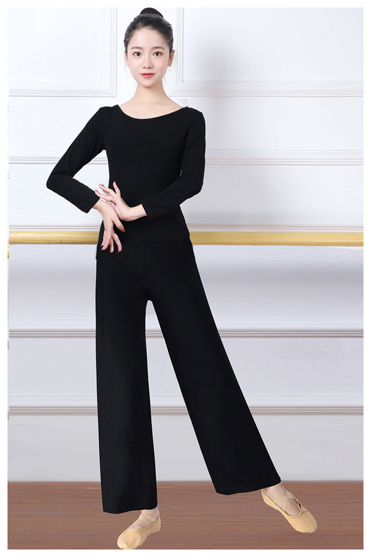 v领舞蹈练功服套装女修身现代舞上衣学生形体服装莫代尔黑色双圆领