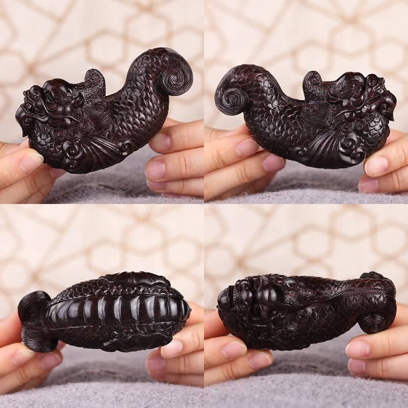 玉随乐印度小叶紫檀紫光檀鱼化龙手把件文玩龙鱼把玩件木雕摆件工艺