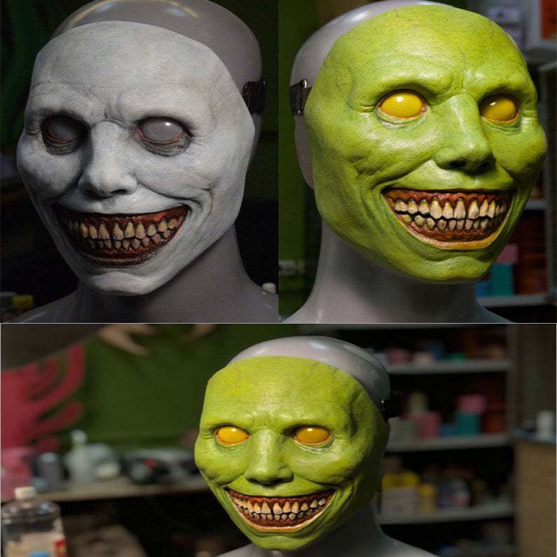 精选2021年新款万圣节恐怖惊悚面具cos白脸微笑驱魔人小丑装扮道具