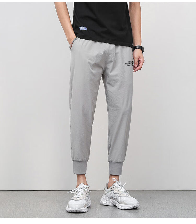 官方tf休闲运动裤男九分裤冰丝薄款速干健身宽松束脚长裤子秋季 浅灰