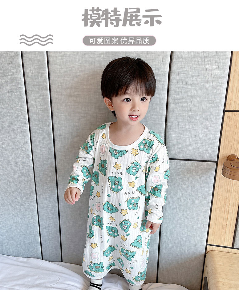 儿童连体睡衣纯棉春秋季男宝宝服薄款长袖防踢被小女童家居服白色奇奇