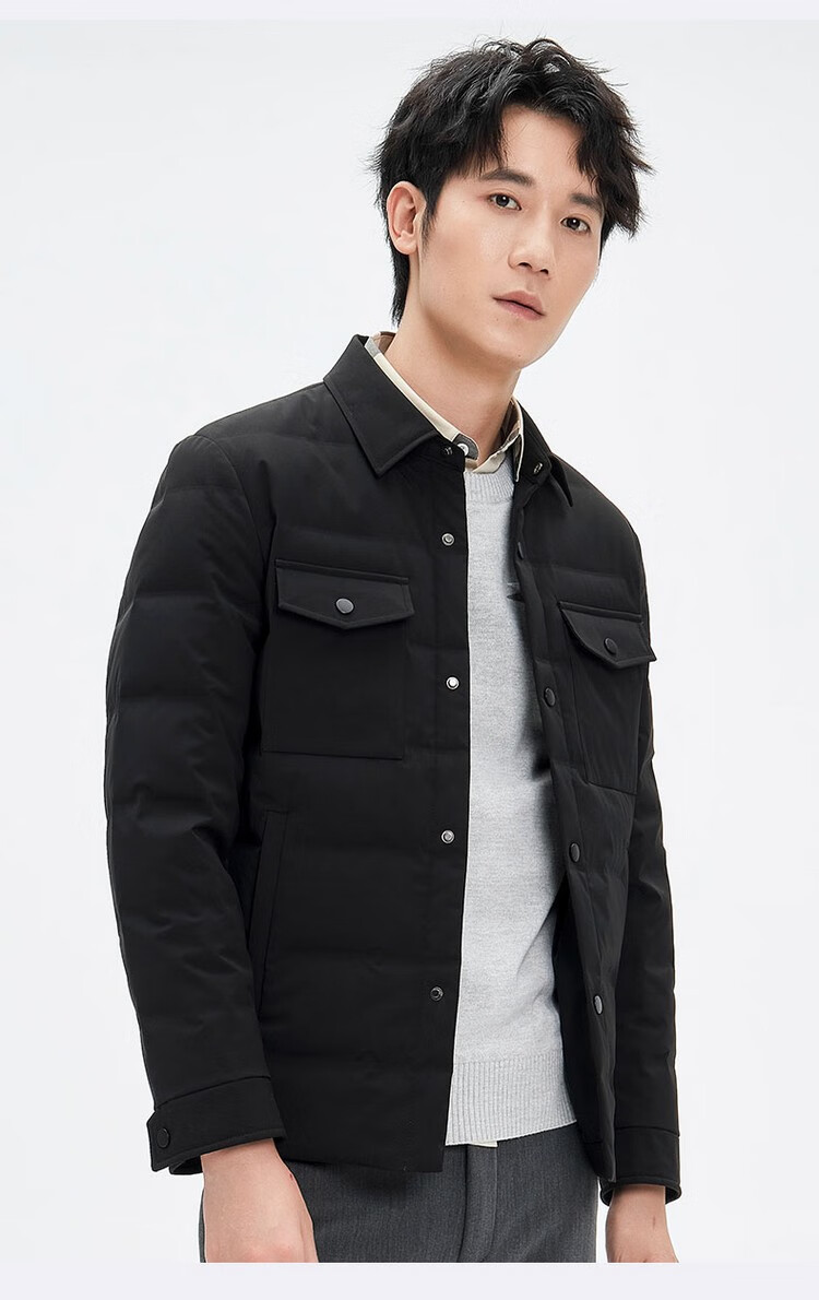 edenbo爱登堡秋冬季新款男士羽绒服休闲百搭保暖翻领简约外套男黑色